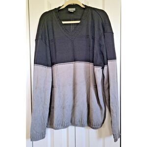 Cortina‎ Men's XXL Sweater Wool Blend Colorblock Made In Italy Gray/Black V-Neck